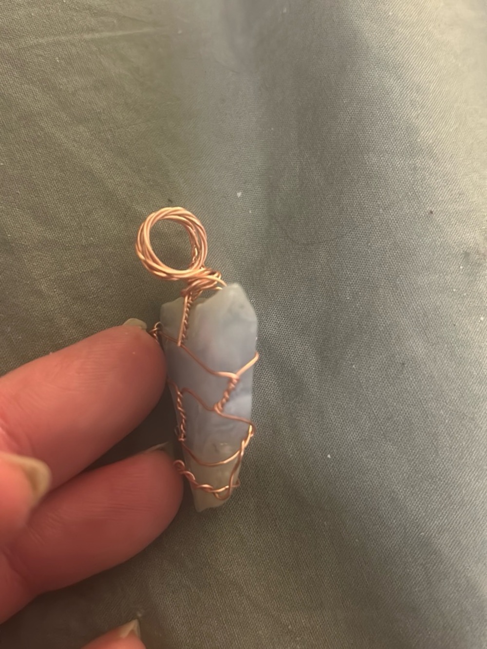 Handcrafted Blue Agate Wire-Wrapped Pendant - Copper Wire
